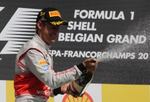 McLaren's Jenson Button afting winning the 2012 Formula 1 Belgian Grand Prix