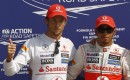 McLaren's Jenson Button and Lewis Hamilton at the 2012 Formula 1 Italian Grand Prix