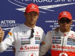 McLaren's Jenson Button and Lewis Hamilton at the 2012 Formula 1 Italian Grand Prix
