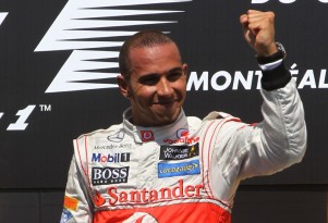 McLaren's Lewis Hamilton on the podium at the 2012 Formula 1 Canadian Grand Prix