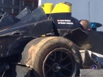 Nissan DeltaWing crashed in practice at Petit Le Mans. Image via @bjunqueira (Twitter).