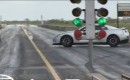 Nissan GT-R comes close to hitting the wall three times during drag race