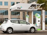Nissan Leaf electric car with eVgo quick charging station. [courtesy eVgo]