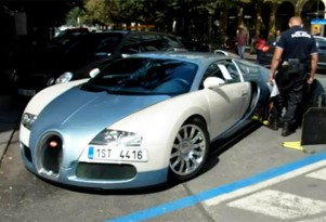 Police in the Czech Republic apply tire clamp to Bugatti Veyron supercar