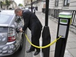 Prototype Toyota Prius Plug-In Hybrid being recharged at curbside station