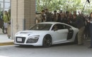 Robert Downey Jr., as Tony Stark, drives the Audi R8 e-tron - image: Audi