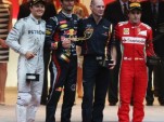 Rosberg, Webber, Adrian Newey and Alonso on the Monaco podium - courtesy Red Bull Racing