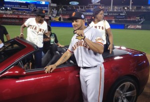 San Francisco Giant’s Melky Cabrera and his new 2013 Chevrolet Camaro ZL1
