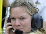 Sarah Fisher talks to her driver at Indy - Anne Proffit photo