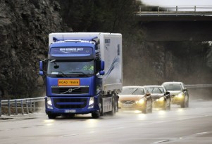 SARTRE self-driving cars during testing