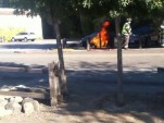 Screen capture from video by Aaron Wood of fire in 2012 Fisker Karma in Wooside, CA, August 2012