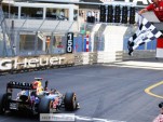 Sebastian Vettel taking the checkered flag at the 2011 Monaco Grand Prix