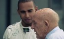 Sir Stirling Moss and Lewis Hamilton discuss their race cars
