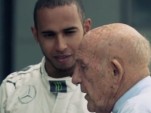 Sir Stirling Moss and Lewis Hamilton discuss their race cars