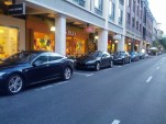 Tesla Model S cars parked on Santana Row, San Jose, CA, April 2013 [photo: Anton Wahlman]