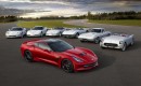 The 2014 Corvette Stingray poses with its elders - image: GM Corp