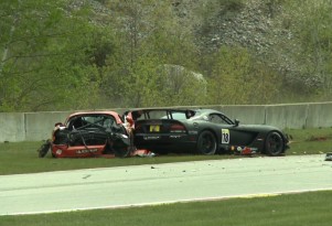 The aftermath of David Pintaric's SRT Viper Cup crash.