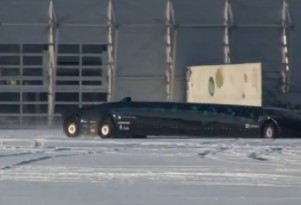 The Dutch-built electric Superbus in the snow.