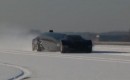 The electric-powerd Superbus undergoes winter systems testing.