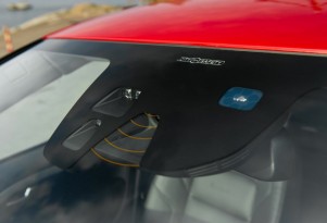 The windshield-mounted sensors of Volvo's City Safety system.