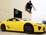 Tony Hawk jumping over an LFA supercar loaned to him by Lexus