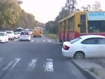 Tram T-bones car in Russia