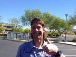 Travis Pastrana wearing a mullet given by Jimmie Johnson
