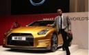 Usain Bolt and his personal gold Nissan GT-R