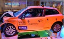 Volvo C30 electric car after crash testing. Photo by Joe Nuxoll.