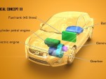 Volvo series hybrid (range-extended electric car) test vehicle layout