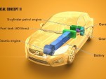 Volvo series hybrid (range-extended electric car) test vehicle layout