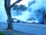 Woman attempts to ram cop car using a Camaro