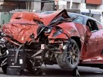 Wreckage of a Ferrari 599 GTO involved in a crash in Singapore