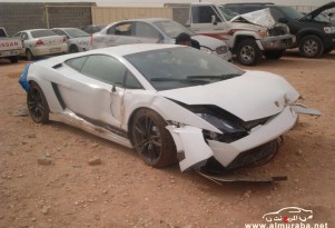 Wreckage of a Lamborghini Gallardo LP 570-4 Superleggera that crashed in Riyadh, Saudi Arabia