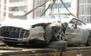 Wreckage of Aston Martin One-77 that crashed in Hong Kong - Image courtesy Weibo