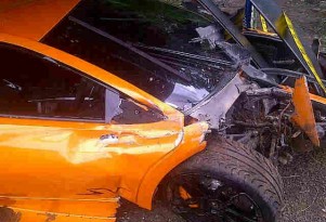 Wreckage of Lamborghini Murcielago LP 670-4 SV that crashed in Indonesia