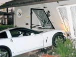 Drunken Corvette driver parks in puppeteer's living room -- image via The Burbank Leader