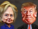 Hillary Clinton and Donald Trump (a caricature by Flickr user DonkeyHotey)