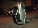 Smart ForTwo tipped over in San Francisco. Photo by NBC Bay Area.