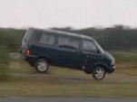 Volkswagen Transporter van thrown into the air